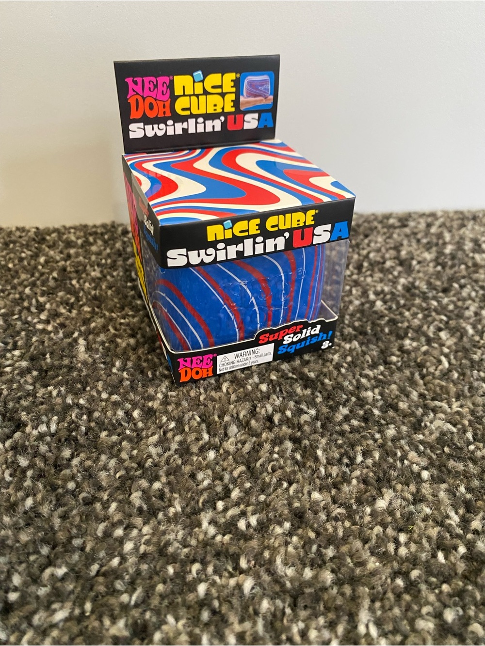 NeeDoh Nice Cube Swirlin' USA Squish Toy - Blue with Red & White Swirls
